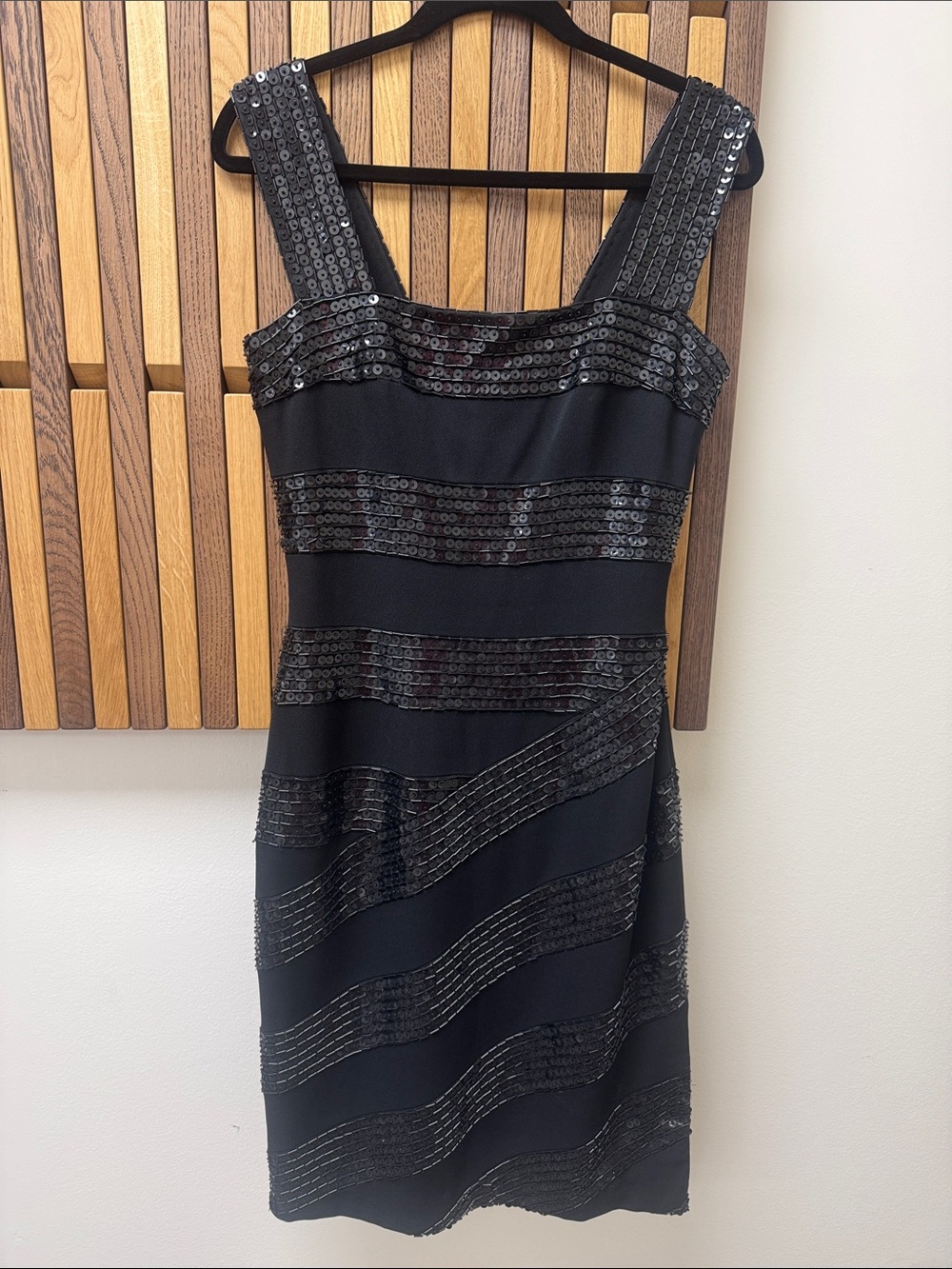 Vintage Bill Blass Black Evening Sequined Cocktail Midi Dress, size S